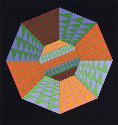 Viktor Vasarely, 1906 - 1997, Farbserigraphie in 18 Farben, handsigniert, num. XXXVI/L, Museumsauflage, ca. 64 x 60.5 cmmin. Gebr.spuren