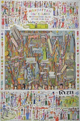 James Rizzi,1950-2011, Plakat zu einem Golftuniert Manhatten, Golf Classic on Governors Island, October 19-22 2006, handsigniert und drucksigniert, ...
