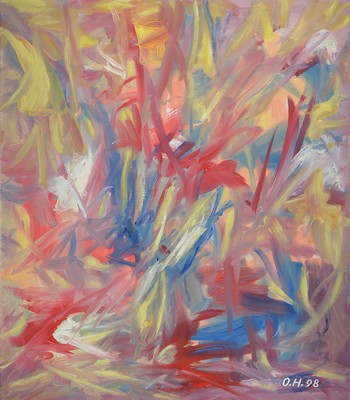 Otto Herter, 1924 Pjatigorsk/Kaukasus - 2000 Achern, abstrakte Komposition, monogr. und dat. 98, ca. 60 x 80 cm, Rahmen. 85 x 63 cm