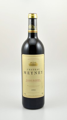 3 Flaschen 2003 Chateau Meyney, Saint-Estephe, je ca. 75 cl, 13 % Vol., Füllstände: je ca. high fill, sehr gute Erhaltungszustände, unverkostet, ...