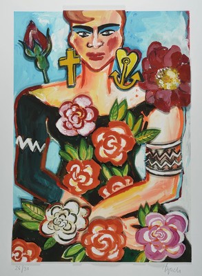 Elvira Bach, zeitgen. Berliner Künstlerin, Magnolia, dreidimensionale Konstruktion, handsigniert, num. 26/30, ca. 68x48cm/82x61cm,Edition Galerie F