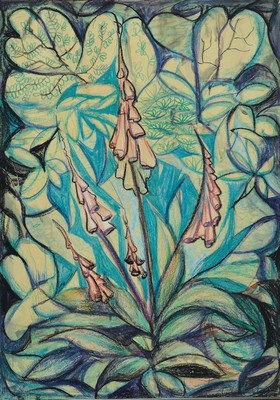 Jo Pieper 1893-1971, Gartenstillleben, Buntstift auf Papier, rechts unten signiert, ca. 60x42cm