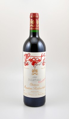 1 Flasche 1995 Chateau Mouton Rothschild, Pauillac, Premier Grand Cru Classe, ca. 75 cl, 12,5 % Vol., Füllstand: into neck, hervorragender ...