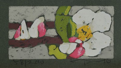 Klauss Fussmann, geb. 1938, Farblinolschnitt, Apfelblüte , sign., num. 58/200, ca. 19x10 cm