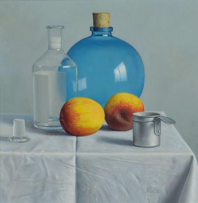 Klaas Wiedijk, geb. 1953, Öl/Lwd, Küchenstillleben , rechts unten signiert, ca. 30x30 cm, R.