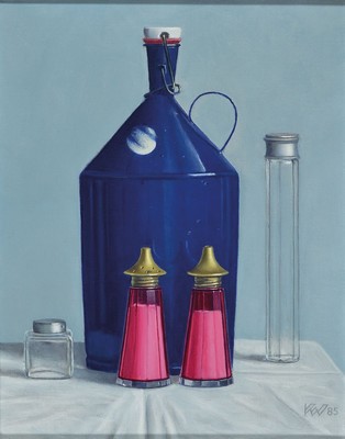 Klaas Wiedijk, geb. 1953, Öl/Lwd, Küchenstillleben, rechts unten signiert und datiert (19)85, ca. 30x24 cm, R.