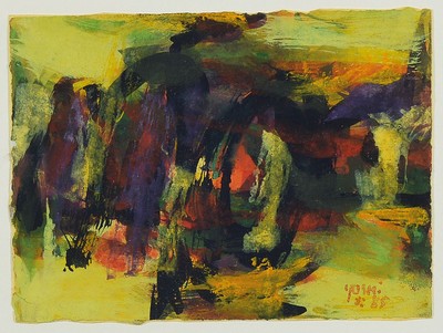Yoshi Takahashi, 1943-1998, Aquarell, "Das Spatzengeschrei", ca. 12x17 / 34x44 cm, R.