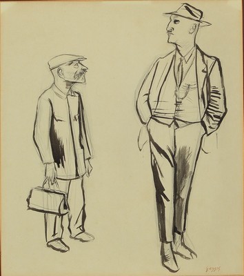 Carl Hubbuch, 1891-1979, Tuschezeichnung, Arbeiter und Chef, rechts unten signiert, ca. 43x36 / 63x58 cm, R.