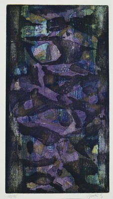Yoshi Takahashi, 1943-1998, Farblithographie"aus der Nacht", signiert und nummeriert 19/95 ca. 75x38 cm