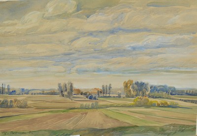 Werner Brand, geb. 1933, Pastell, weite Landschaft bei Dannstadt, links unten signiertund datiert (19)85, ca. 29x42 cm
