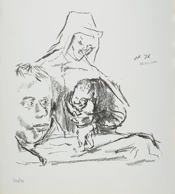 Oskar Kokoschka, 1886-1980, Zeichnung auf Papier, Mutter mit Kind, monogrammiert/signiert (Bleistift)/datiert (19)76)/nummeriert 90/100, Provenienz: ...