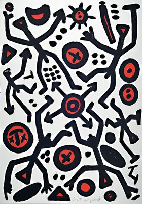 A.R. Penck, 1939-2017, Farbserigraphie, Ausstellungstitel: "Spirit of Europe", signiert und nummeriert 21/55, ca. 122x98 cm