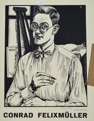 Conrad Felixmüller, 1897-1977, Selbstporträt vor der Staffelei, Holzschnitt, handsigniert, Blattgr. ca. 60x48cm
