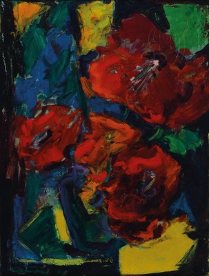 Robert Lauth, 1896-1985 Ludwigshafen, Abstrakte Mohn Blumen, Öl/Lwd, links unten signiert, ca. 63x48cm, R.