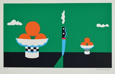 B, Walldorf, 1928-1985, Serigrafie, sign., e.a. Motiv ca. 25x42 cm, gesamt ca. 40x50 cm ,leichte Flecken zusehen
