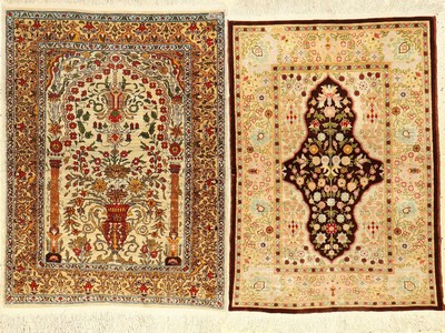 (2 Lots) Seiden Hereke alt, Türkei, ca. 40 Jahre, reine Naturseide, EHZ: 3
