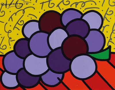Romero Britto, geb. 1963 Brasilien, Titel: N.Y. Grapes, sign., verso betitelt und nochmals sign., unter Glas gerahmt, ca. 47,5x55 cm