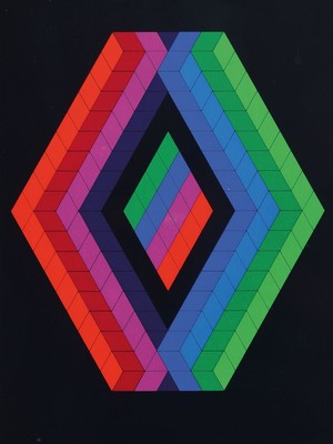 Viktor Vasarely, 1906-1997, Farbserigraphie, handsigniert, num. FV 18/50, ca. 40x29.5cm, u.Gl., R. ca. 53x43cm