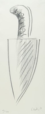 Günther Uecker, geb. 1930 Wendorf, Graphitzeichnung auf Büttenpapier, Darstellung eines Messers, handsigniert, num. 68/100 Unikaten, der Künstler ...