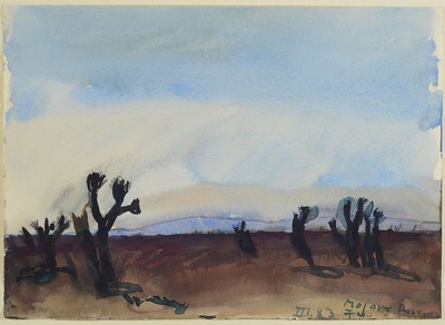 Klaus Fussmann, geb. 1938 Velbert, Aquarell auf festem Papier, bez. Mojave Desert Kalifornien, dat. 1983, handsigniert, ca. 29 x 40 cm, unter Glas, ...