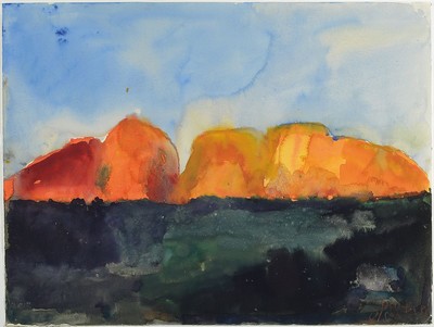 Klaus Fussmann, geb. 1938 Velbert, Aquarell auf festem Papier, bezeichnet Olgas Australien, Darstellung des Ayers Rock (Uluru, Australien), ...