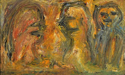 Rudi Baerwind, 1910-1982 Mannheim, Studium in München, Berlin und Paris, hier: drei Figuren, Öl/Holz, rechts unten signiert und dat. 75, ca. ...