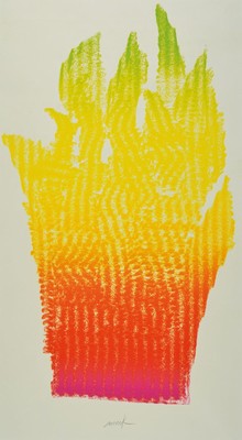 Heinz Mack, geb. 1931, Flammenhand, Farbserigraphie, handsigniert, num. 170/190, ca. 90x60cm, PP