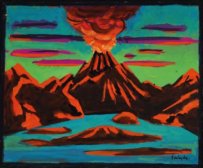 Erich Waske, 1889 Berlin-1978, Vulkaninsel, Öl/Malkarton, signiert, ca. 48x58cm, Rahmen, Nachlassnr. 880