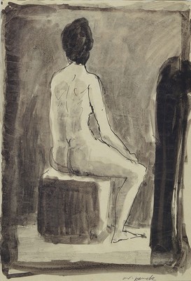 A.R. Penck, 1939-2017, Sitzender Rückenakt, Tuschfederzeichnung aquarelliert, handsigniert, ca. 29x20cm Bildausschnitt, PP, u.Gl., R. ca. 42x33cm