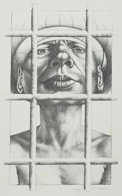 Rudolf Hausner, 1914-1995, Adam hinter Gittern, Lithographie, handsign. und num. 19/34, leicht fleckig, Blattgr. ca. 63x47cm
