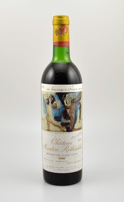 1 Flasche 1973 Chateau Mouton Rothschild, Pauillac, Premier Grand Cru Classe, ca. 73 cl, Füllstand: ca. top shoulder, Etikett l. beschmutzt, ...
