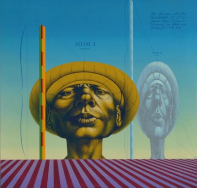 Rudolf Hausner, 1914-1995, Adam maßstäblich, Farbserigraphie, signiert, datiert 1971, num. 62/200, ca. 51x51cm, PP, u.Gl., R. ca. 67x66cm