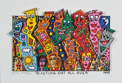 James Rizzi, 1950-2011, Busting out all over, dreidimensionale Farblithographie von 1995, signiert und num. 344/350, ca. 16x26cm, PP, u.Gl., R. ca. ...