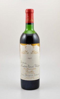 6 Flaschen 1972 Chateau Mouton Baron Philippe de Rothschild, Pauillac, je ca. 73 cl, Füllstände: je ca. upper mid shoulder bis top shoulder, sehr ...