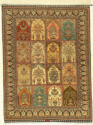 Feiner Seiden "Cinar" alt, Türkei, ca. 40 Jahre, reine Naturseide, ca. 120 x 90 cm, sehrfeine Knüpfung, EHZ: 2, (Signiert)