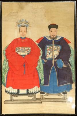 Ahnenbilder alt, China, um 1930-1950, Malerei, ca. 124 x 84 cm, (Altersspuren)