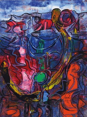 Eugen Daub, geb. 1939 Karlsruhe, lebt und arbeitet an der Costa Blanca, Ohne Titel, Mischtechnik Acryl und Wachskreide auf Papier, signiert und dat. ...