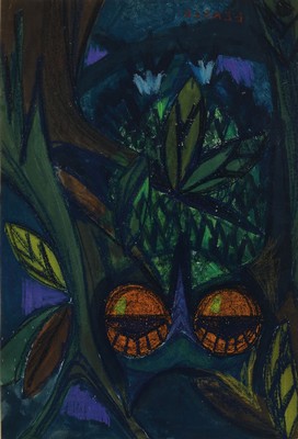 Esteban Fekete, 1924 Cinkota/Budapest-2009 Dieburg, Eule im Baum, Pastellkreide auf Papier, rechts unten signiert, ca. 55.5x37.5cm, u.Gl., R. ca. ...