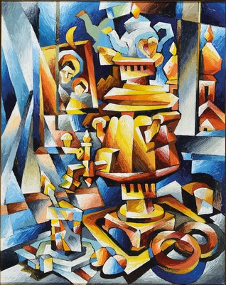 Andrei Saratow, geb. 1956 Moskau, Stillleben mit Samowar, Acryl auf Lwd, ca. 50x40cm, R.