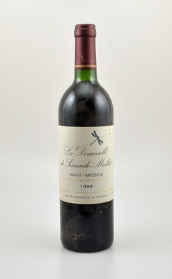 1 Flasche 1999 La Demoiselle de Sociando Mallet, Haut-Medoc, ca. 75 cl, 12,5 % Vol., Füllstand: ca. into neck, guter Erhaltungszustand, unverkostet, ...
