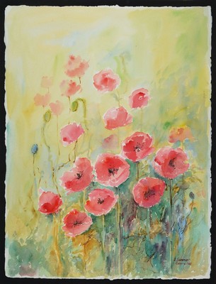 Harald Sommer, 1930-2010, Roter aufblühender Klatschmohn, Aquarell, rechts unten sign., dat. 1968, unter Glas gerahmt, motiv ca. 76x 58, gesamt ...
