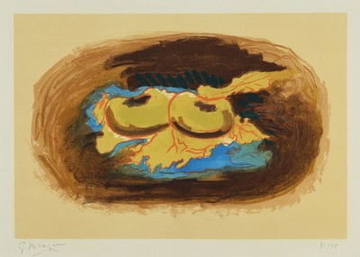 Georges Braque, 1882 - 1963,, Les deux pommes, Farblithographie auf, Arches Bütten, aus 1958, handsigniert, num. 31/75, WVZ: Vallier 114, Blattgr. ...