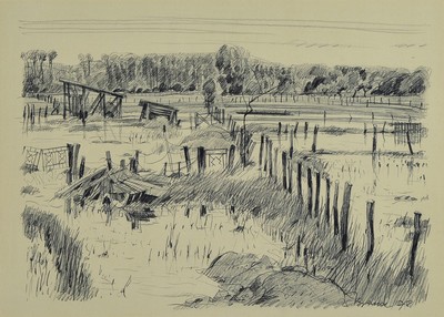Werner Brand, geb. 1933 Löbau, lebt und arbeitet in der Pfalz, Landschaft mit Weidezäunen, Bleistiftzeichnung, rechts unten signiert und dat. 78, ...