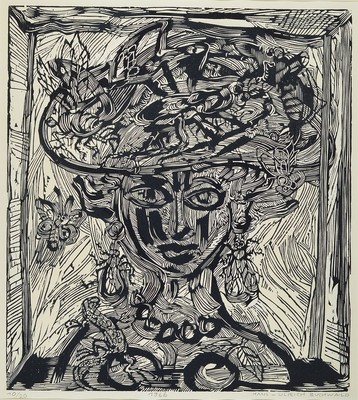 Hans Ulrich Buchwald, 1925 Breslau- 2009 Hannover, Holzschnitt, Porträt einer Frau, handsigniert und num. 10/20, ca. 55x49,5 cm, Ausschnitt, unter ...