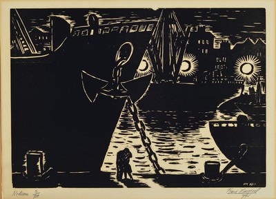 Frans Masereel, 1889-1972, Nocturne, Holzschnitt von 1971, handsigniert, betitelt, datiert und num. 5/100, gebräunt, Lichtrand, ca. 32x45cm, PP, R. ...