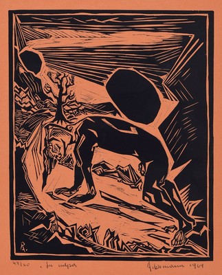Rudolf Werner Ackermann, 1908 Barmen-1982 Düsseldorf, Holzschnitt von 1964 auf rotbraunem Papier, signiert und datiert, num. 47/60, ca. 37x30cm, ...