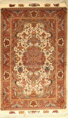 Täbriz "Part-Silk" fein, (60 RAJ), Persien,ca. 30 Jahre, Korkwolle mit und auf Seide, ca.159 x 98 cm, EHZ: 2
