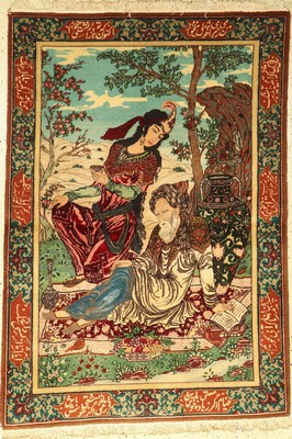 Täbriz "Bildteppich" alt, Persien, ca. 40 Jahre, Wolle auf Baumwolle, ca. 141 x 97 cm, EHZ: 2