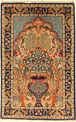 Esfahan fein, Persien, ca. 30 Jahre, Korkwolle auf Seide, ca. 109 x 71 cm, EHZ: 2