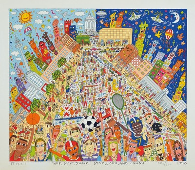 James Rizzi, 1950-2011, Hip, Skip,Jump.. Stop, Look, and Laugh, Lithografie, handsign.,num. 346/600, dat. 1996, ca. 42,5x47 cm